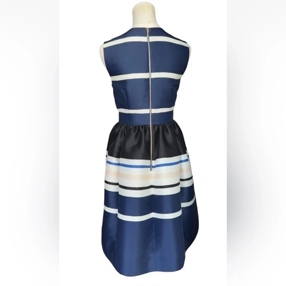 Kate Spade Holiday Stripe Fit & Flare Dress Navy White Black Size 2